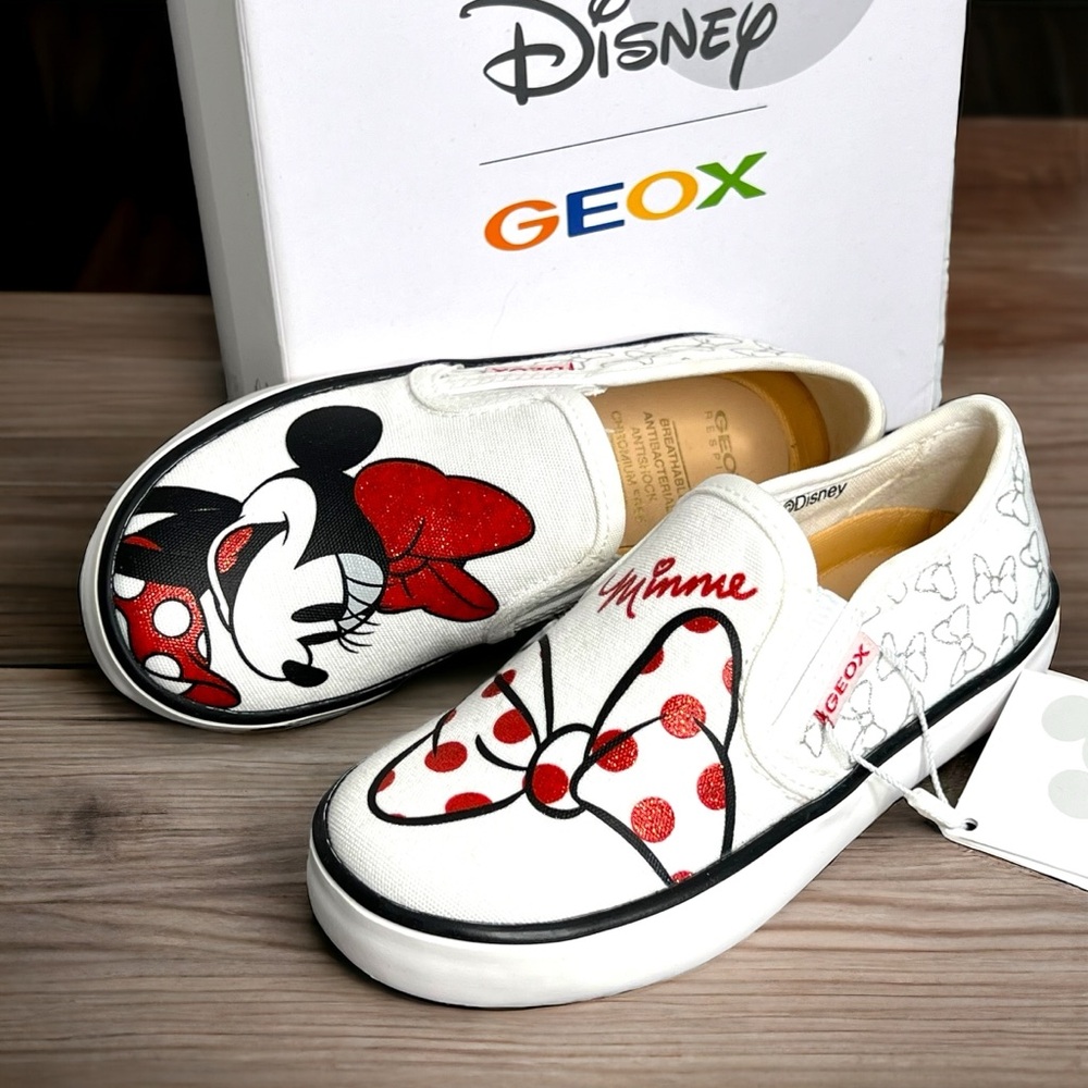 Geox Kids White Red Minnie Mouse Slip-On Sneakers